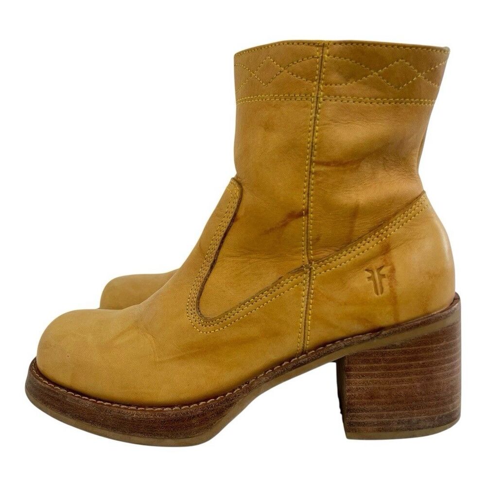 Frye Villager Platform Boots Size 9 Banana Yellow Leather Vintage Y2K 77320 - Picture 3 of 8
